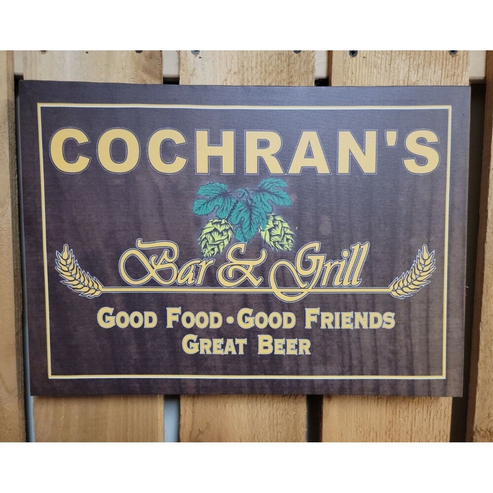 Cochran's Bar & Grill Sign On Canvas NIP Man Cave 16 1/2 × 11 3/4"